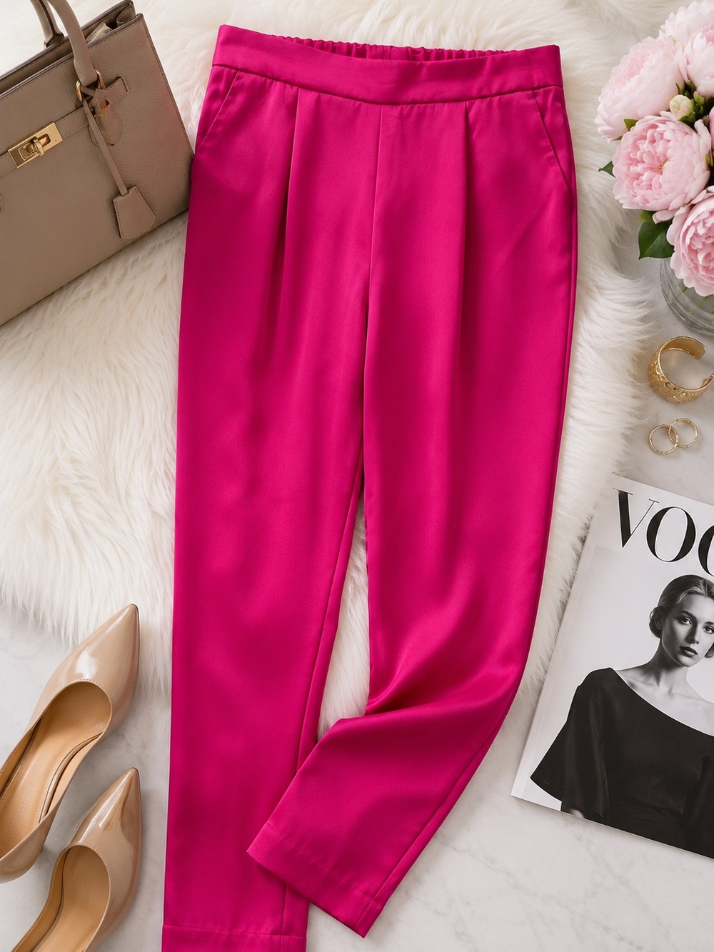 Banana Republic Hot Pink Satin Pull-On Ankle Pants Size S Petite